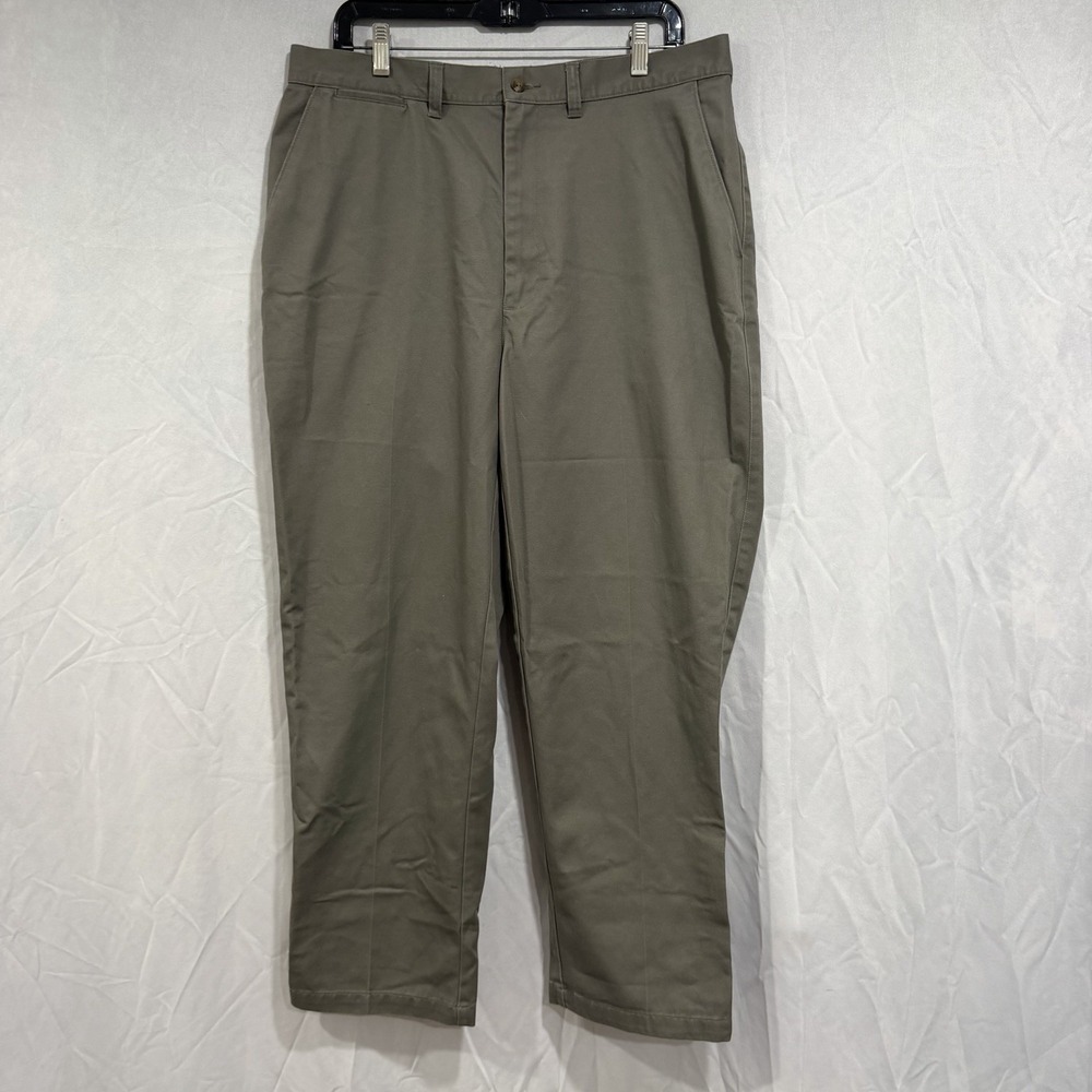 jos a bank Men's Chino Khaki Pants Flat Front Olive 35x29 Preppy Office